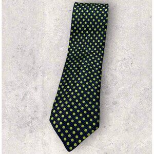 KENZO Silk Tie ITALY Navy Blue Green Striped Polka Dot W:3.6" EUC